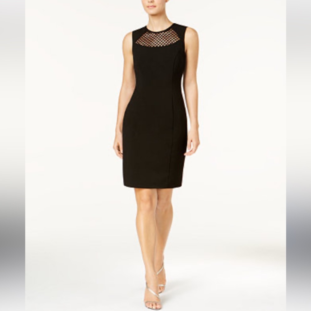 Calvin‎ Klein Sheath dress, black, mesh insert, EUC, size 2